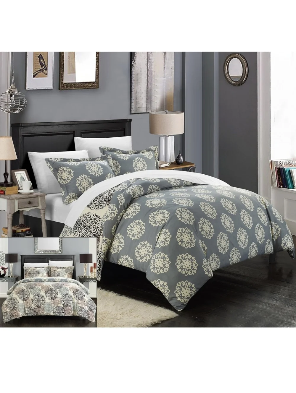NEW Chic Home 3 Piece Jerome Boho Inspired Reversible Print Duvet Set, King
